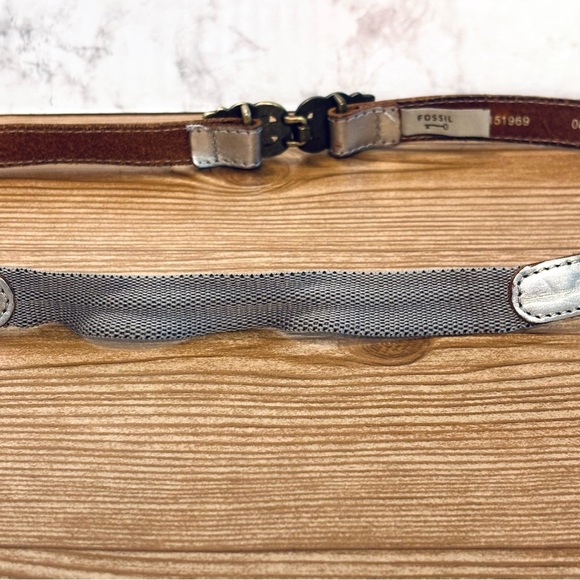 Fossil Genuine Leather Silver Rhinestone Belt Size Large L - Picture 6 of 8